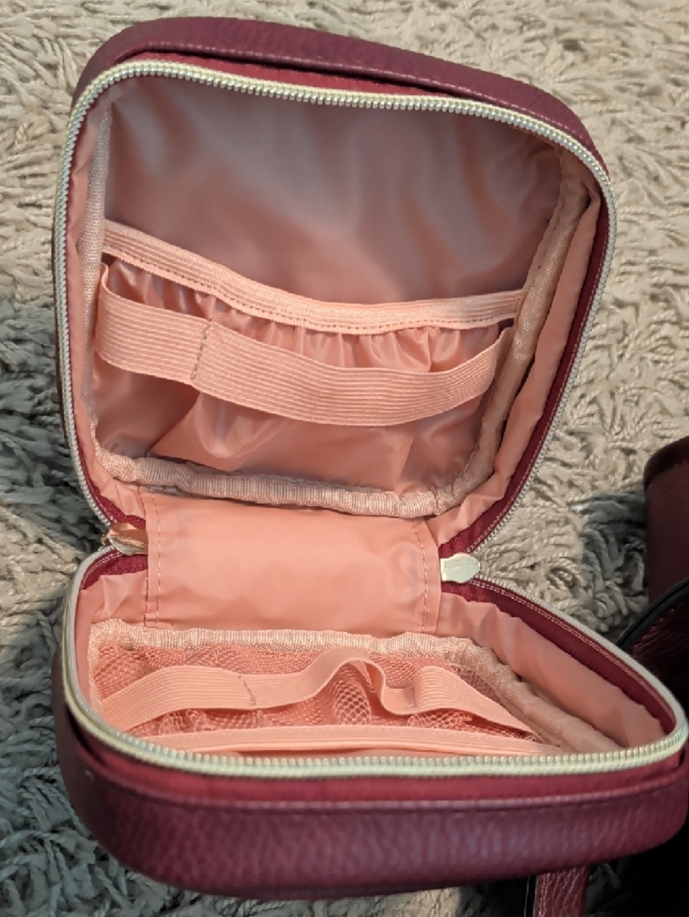 Poppy & Peonies Wine Red Tote with Matching Pouches Berry Color - Picture 5 of 10